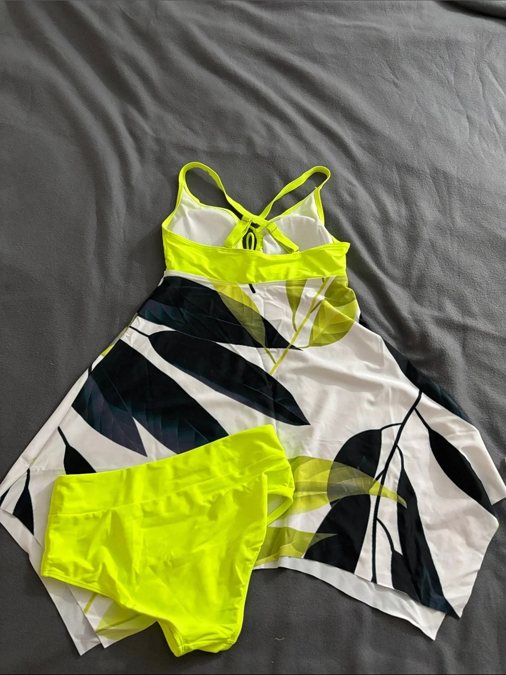 Neon Yellow Tropical Tankini Swim Dress Set Size Small